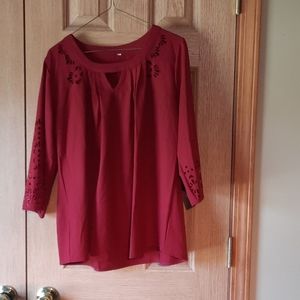 Burgundy shirt with lace cut outs